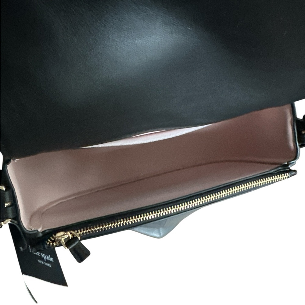 Kate Spade Black Leather Saddle Crossbody Bag NWT Gold Hardware Dust Bag Classic - Picture 9 of 17